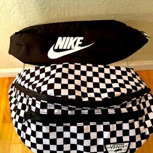 SET OF 2 VANS: CROSSBODY CHECKERBOARD BAG AND NIKE HERITAGE WAISTPACK BLACK